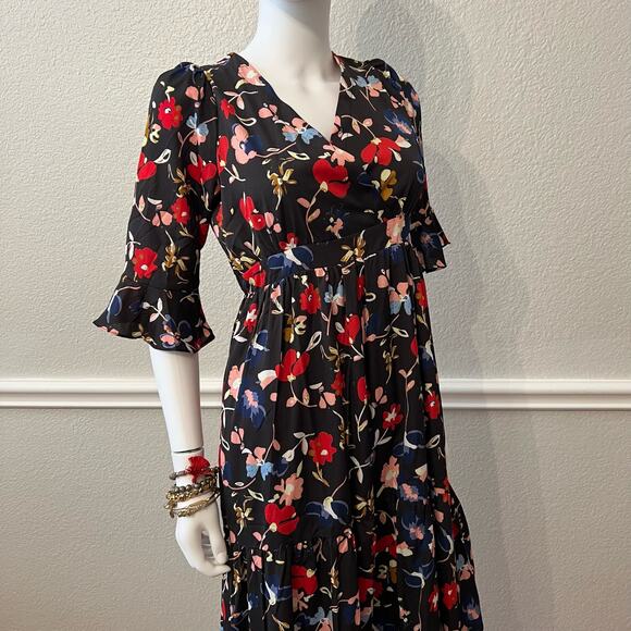 Hayden Boutique Black Floral Trumpet Sleeve Maxi Dress, S NWT - Picture 2 of 6